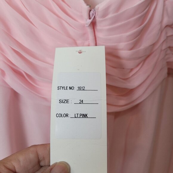 Allure Bridals Pink Pleated Chiffon Bridesmaid Gown Beaded Straps & Sheer Back - Picture 10 of 16
